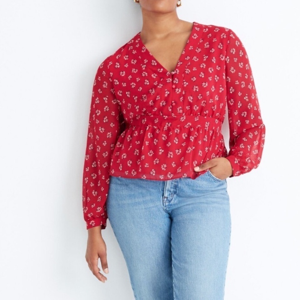Madewell Little Lillies V-Neck Peplum Top